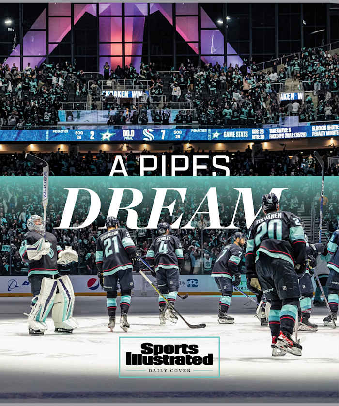 The Kraken celebrate after a home playoff win.